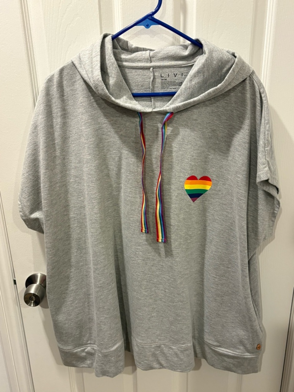 LIVI Rainbow Short-Sleeve Hooded Sweatshirt With Pockets, 26/28
